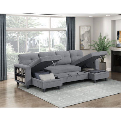 Robinson Sectional with Two Chaises, Pull-out Bed, Shelves and Charging Ports
