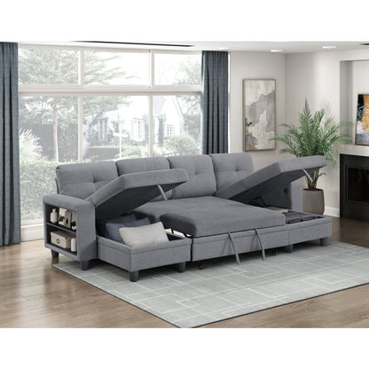 Robinson Sectional with Two Chaises, Pull-out Bed, Shelves and Charging Ports