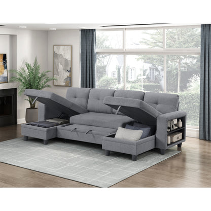 Robinson Sectional with Two Chaises, Pull-out Bed, Shelves and Charging Ports