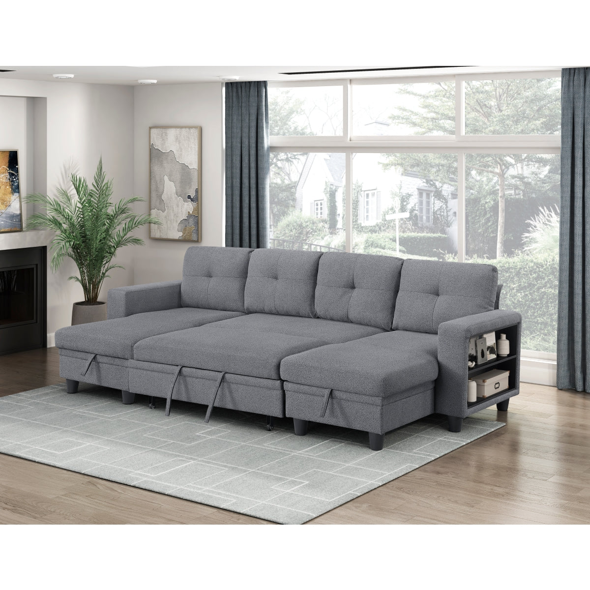 Robinson Sectional with Two Chaises, Pull-out Bed, Shelves and Charging Ports