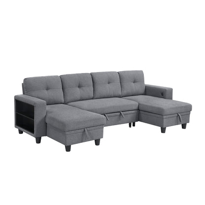 Robinson Sectional with Two Chaises, Pull-out Bed, Shelves and Charging Ports