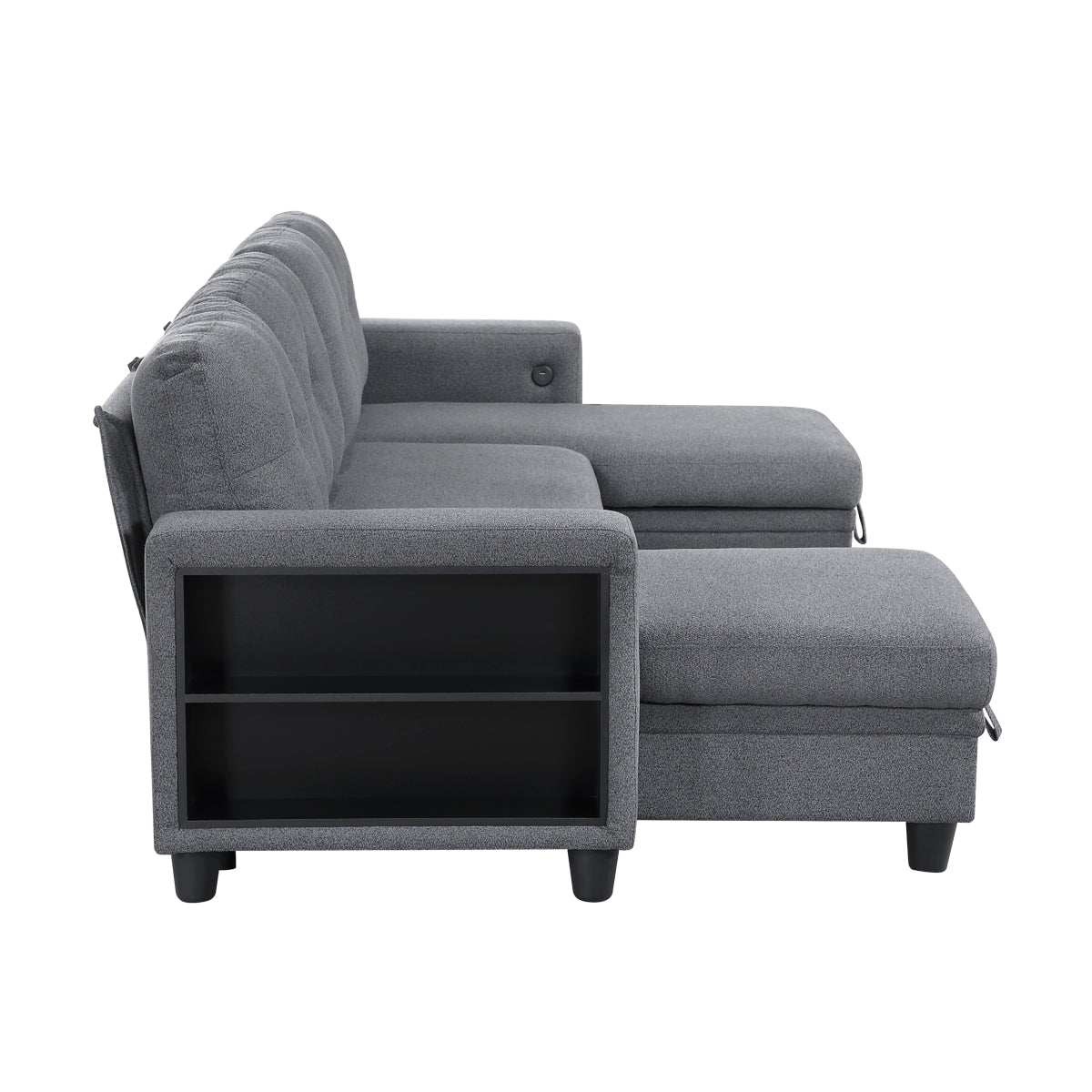 Robinson Sectional with Two Chaises, Pull-out Bed, Shelves and Charging Ports