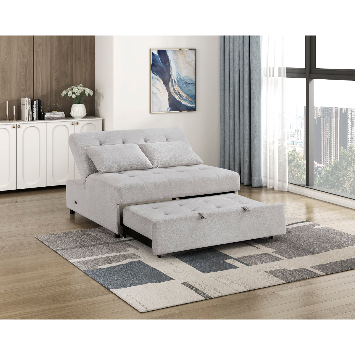 Desmond Convertible Armless 2-Seater with Pull-out Bed and Charging Ports