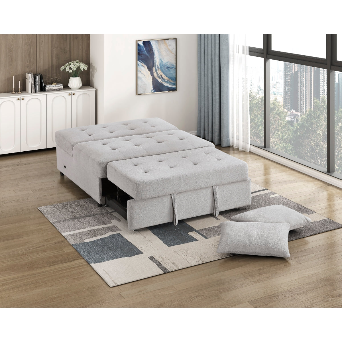 Desmond Convertible Armless 2-Seater with Pull-out Bed and Charging Ports