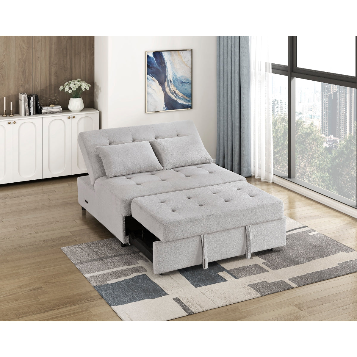 Desmond Convertible Armless 2-Seater with Pull-out Bed and Charging Ports