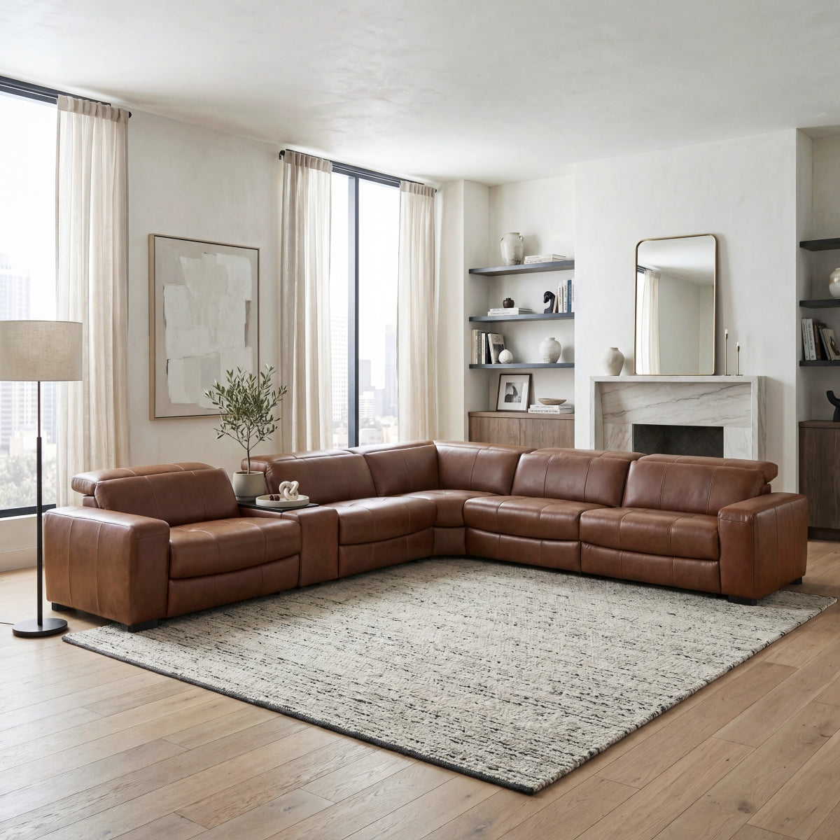Sutton 6-Piece Modular Power Reclining Sectional with Power Headrests and Charging Ports
