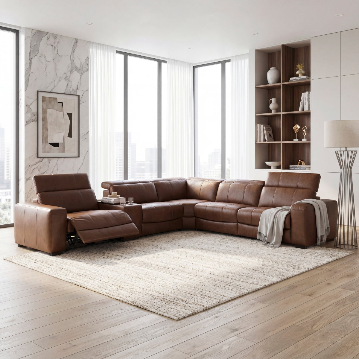Sutton 6-Piece Modular Power Reclining Sectional with Power Headrests and Charging Ports