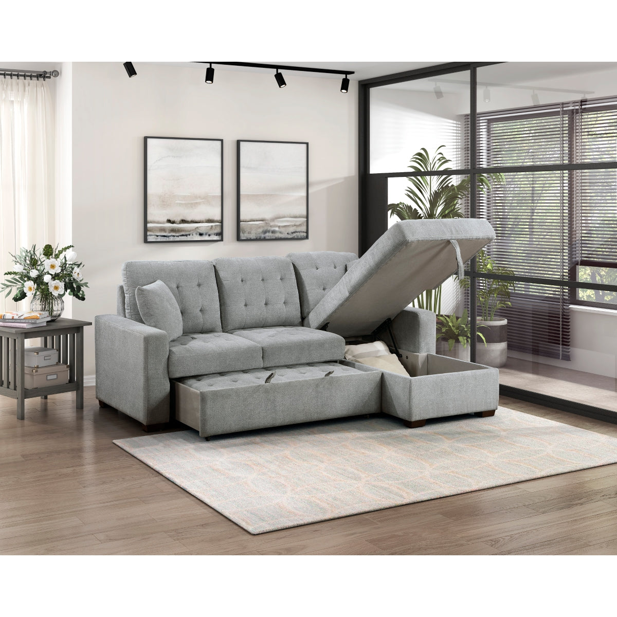 Waitsfield 2-Piece Sectional with Right Chaise, Pull-out Bed and Hidden Storage