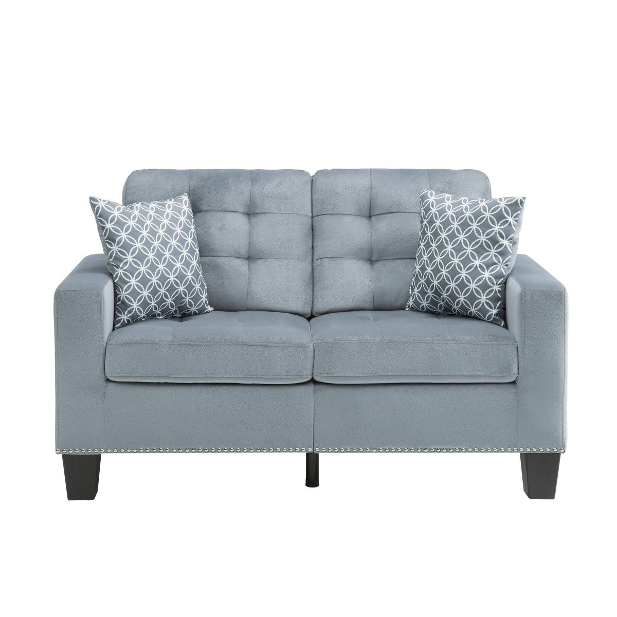 Love Seat, 2 Pillows, Gray, 100% Polyester