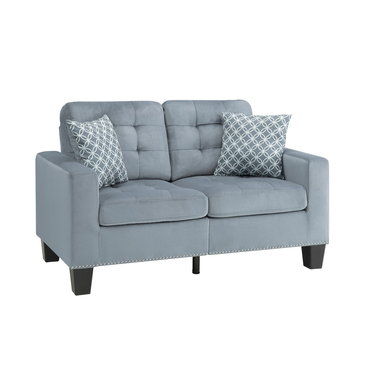 Love Seat, 2 Pillows, Gray, 100% Polyester