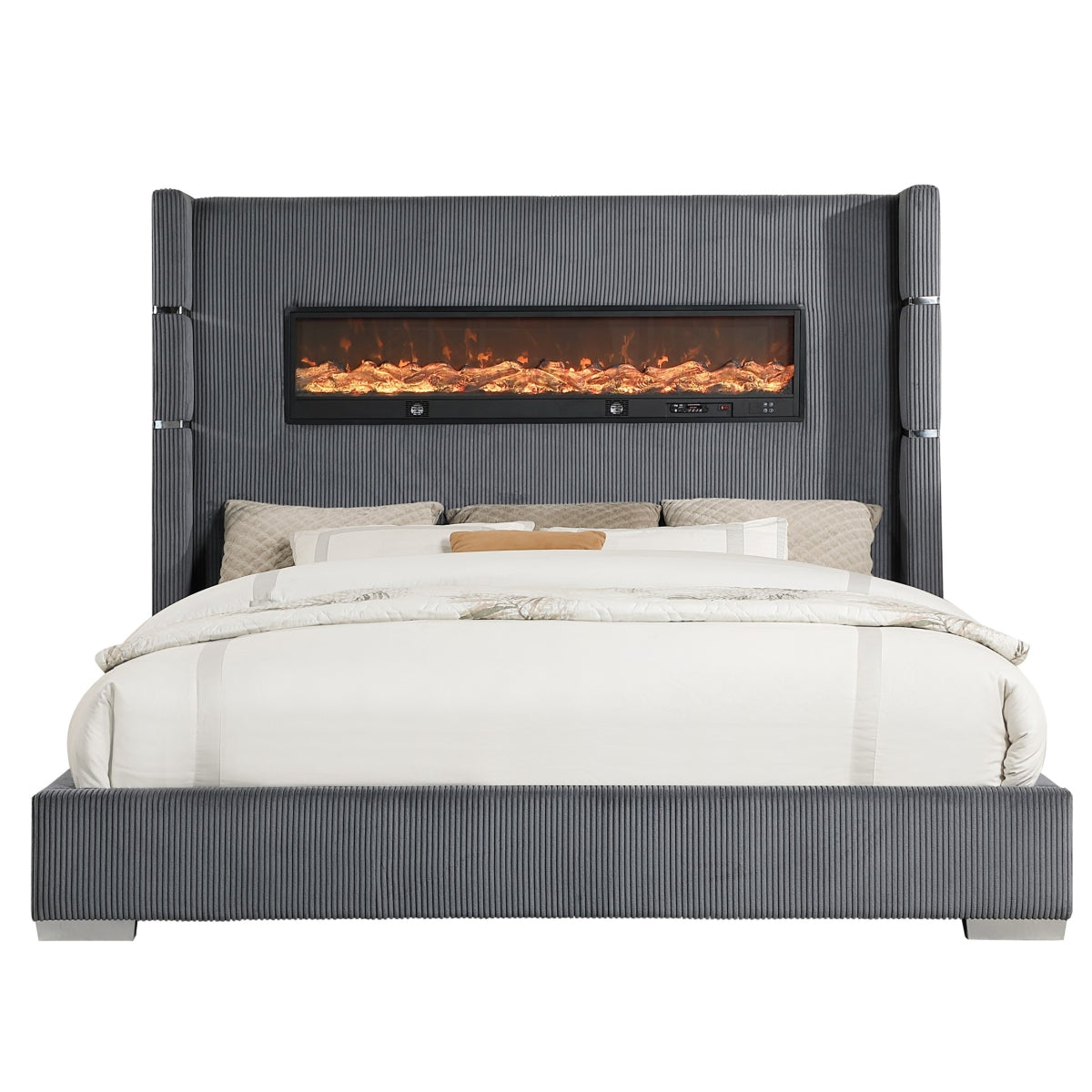 Vadra Uphl Qn Bed W/ Fireplace Display