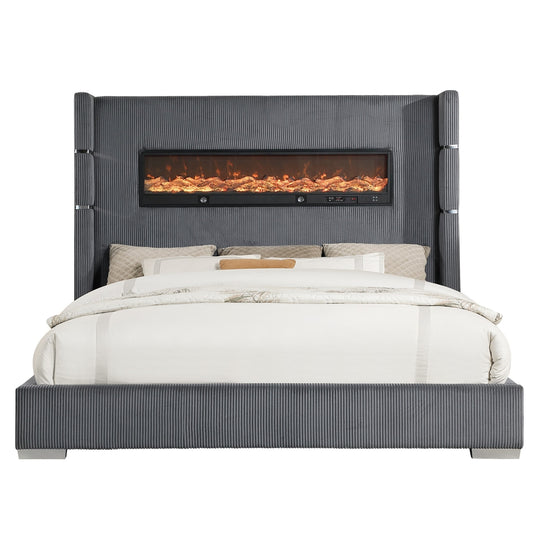 Vadra Uphl Qn Bed W/ Fireplace Display