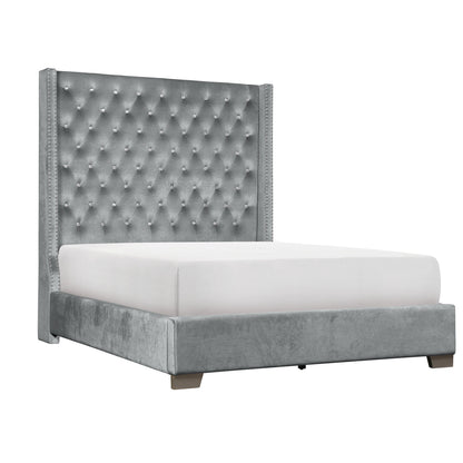 Uphl Velvet Ek Bed, Gray