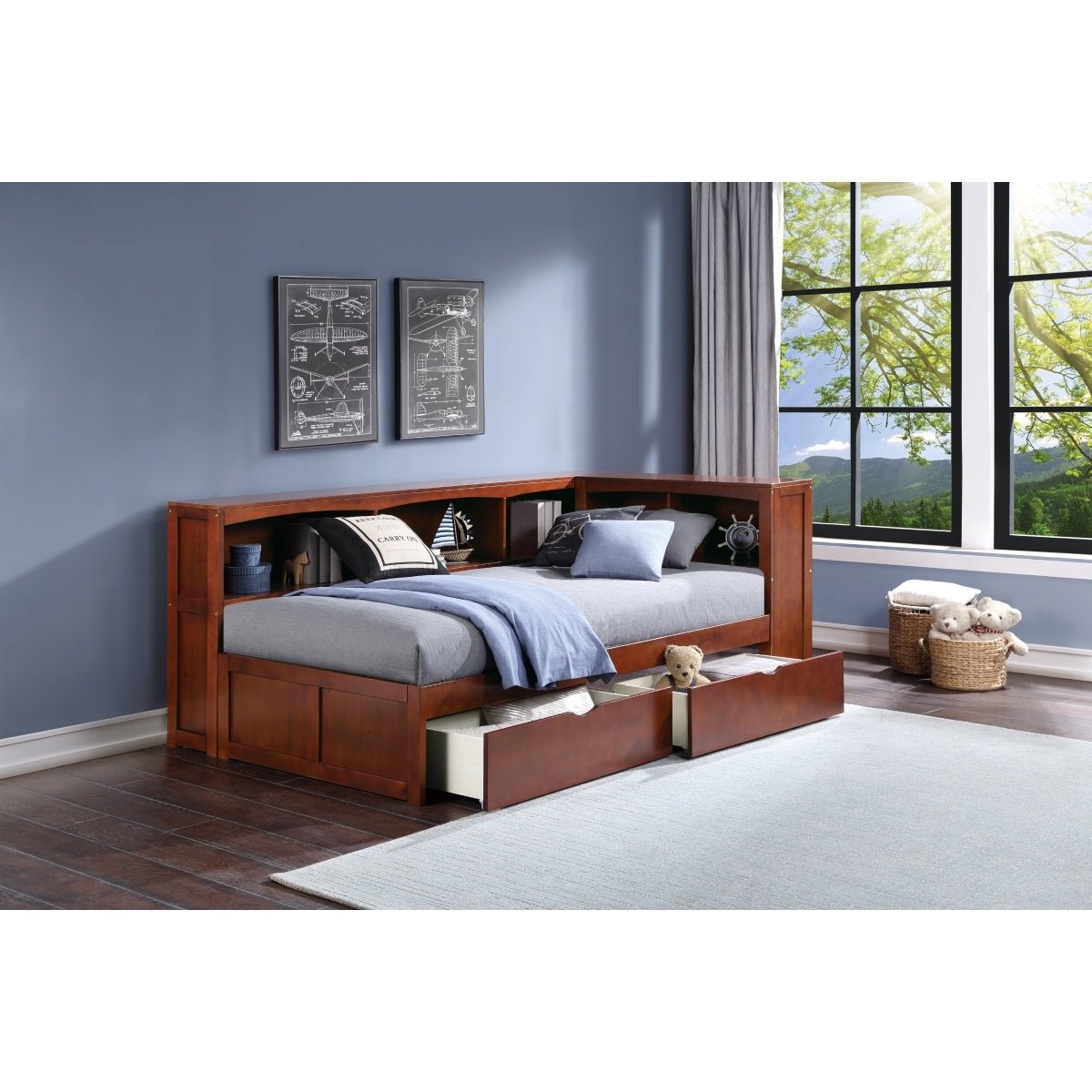 Rowe Twin Bookcase Corner Platform Bed with Storage Boxes
