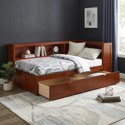Rowe Twin Bookcase Corner Platform Bed with Storage Boxes