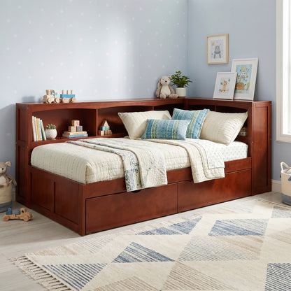 Rowe Twin Bookcase Corner Platform Bed with Storage Boxes