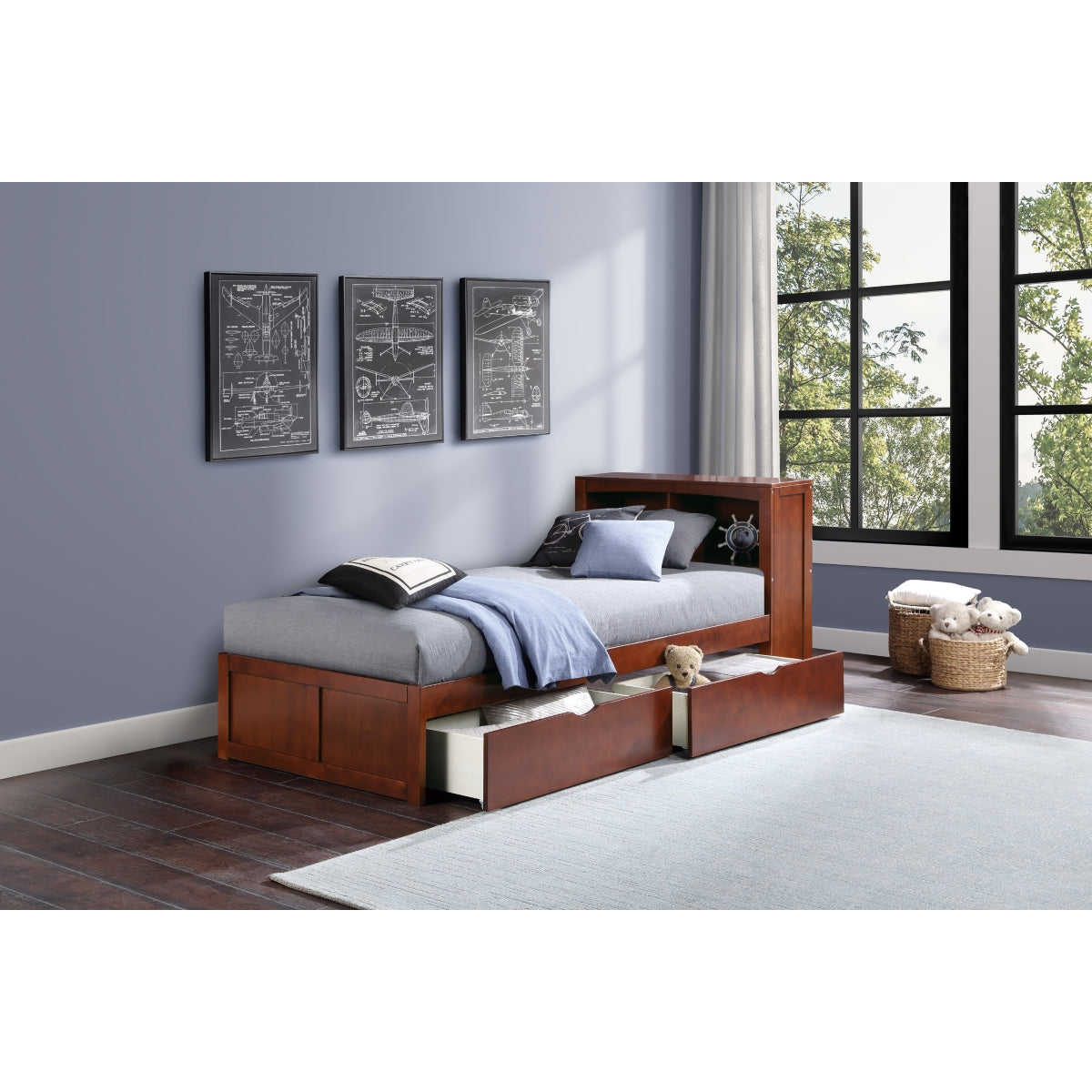 Rowe Twin Bookcase Platform Bed with Storage Boxes