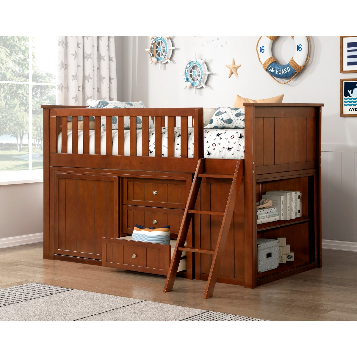 Rowe Low Loft Bunk with Bookcase and Dresser