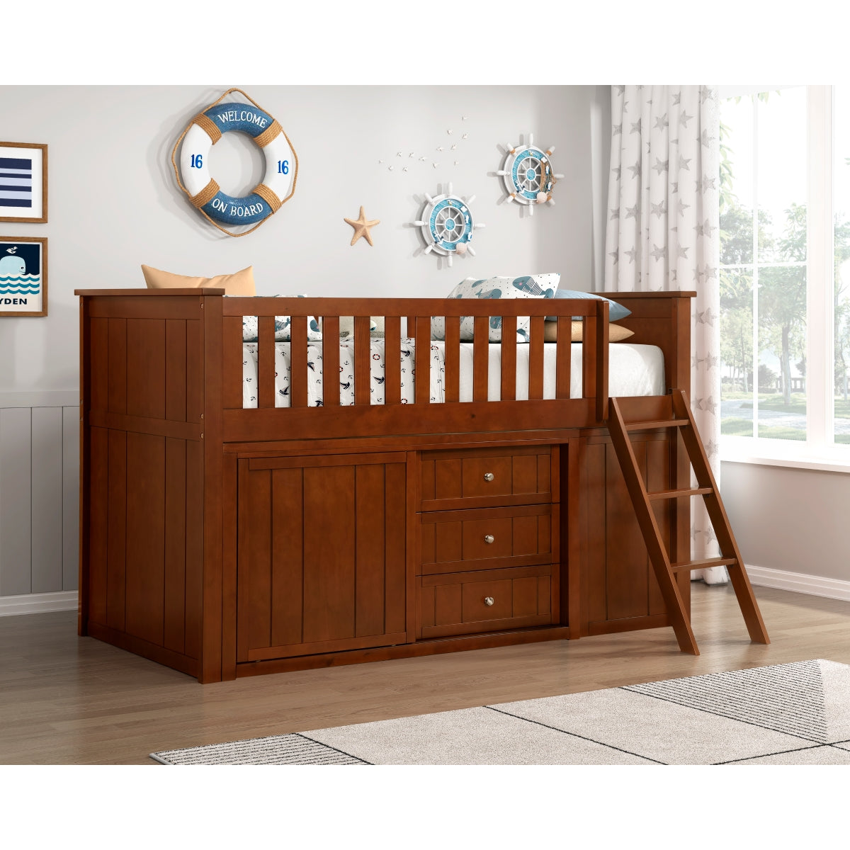 Rowe Low Loft Bunk with Bookcase and Dresser