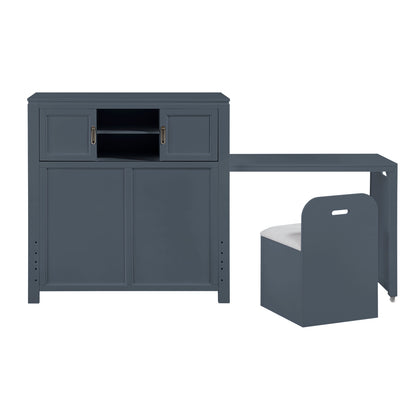 Sloane Bookcase Platform Bed with Hidden Desk, Stool and Storage Bench (Blue)
