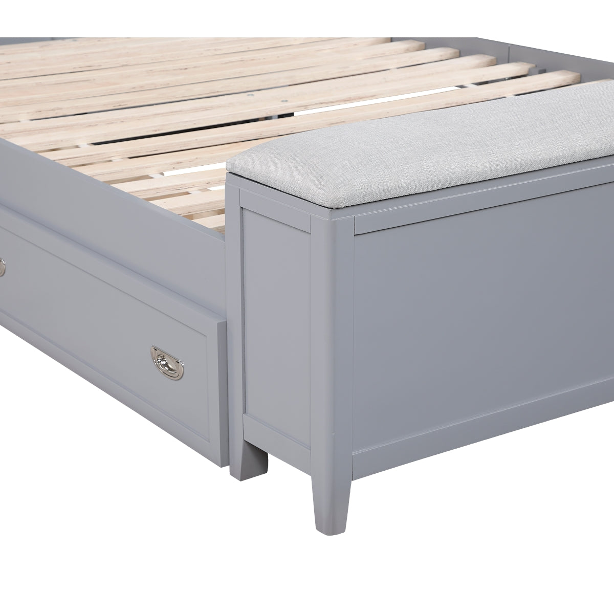Sloane Bookcase Platform Bed with Hidden Desk, Stool and Storage Bench (Gray)