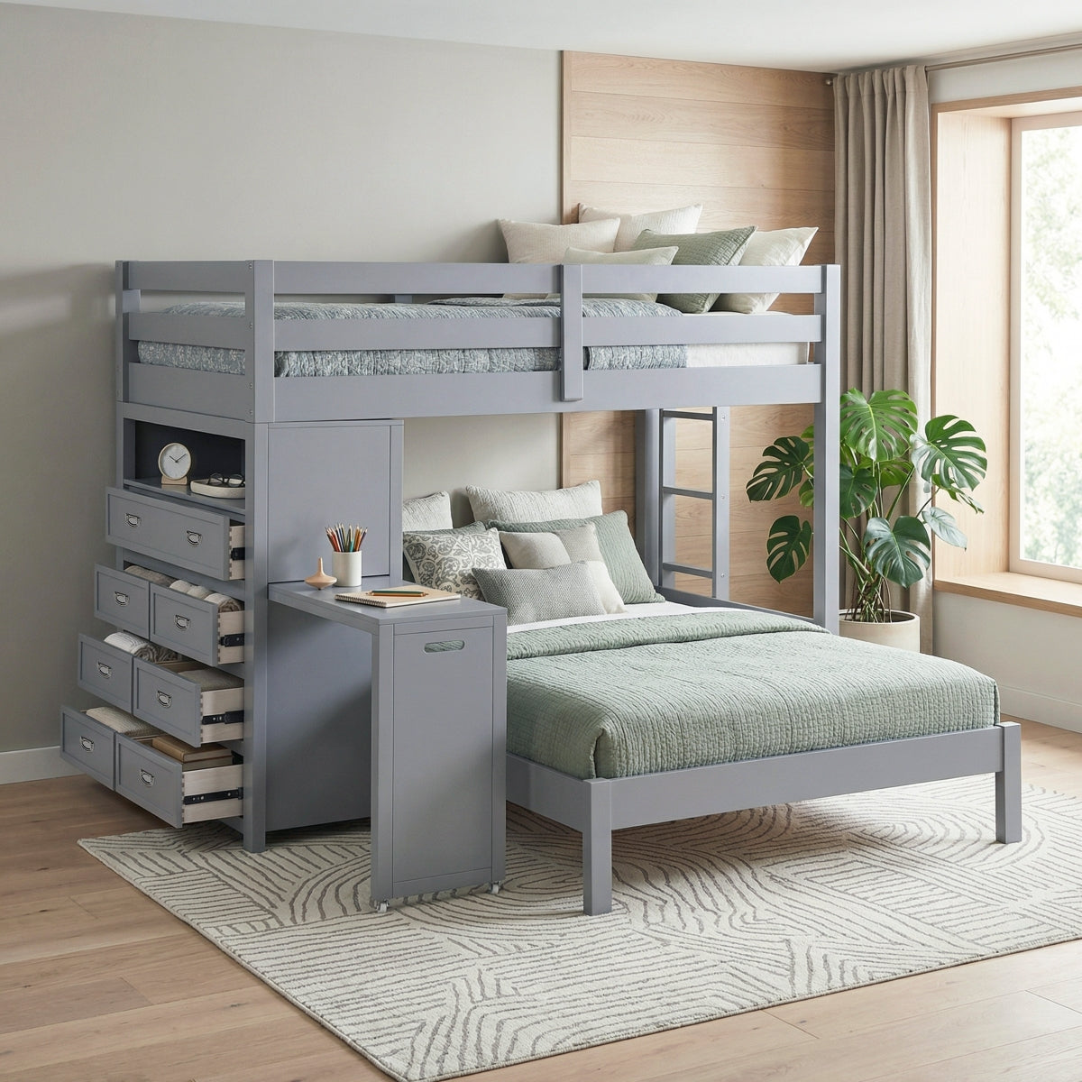 Sloane Twin/Full Loft Bunk Bed with Chest and Hidden Desk