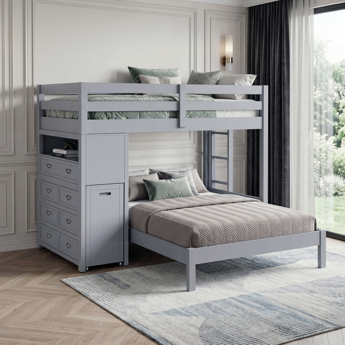 Sloane Twin/Full Loft Bunk Bed with Chest and Hidden Desk