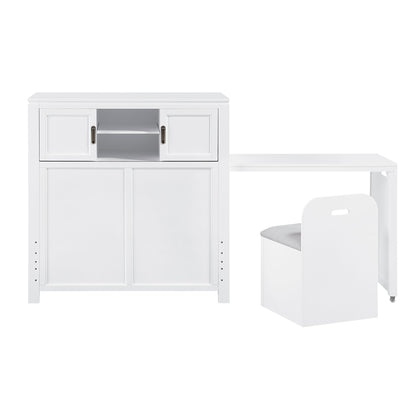 Sloane Bookcase Platform Bed with Hidden Desk, Stool and Storage Bench (White)
