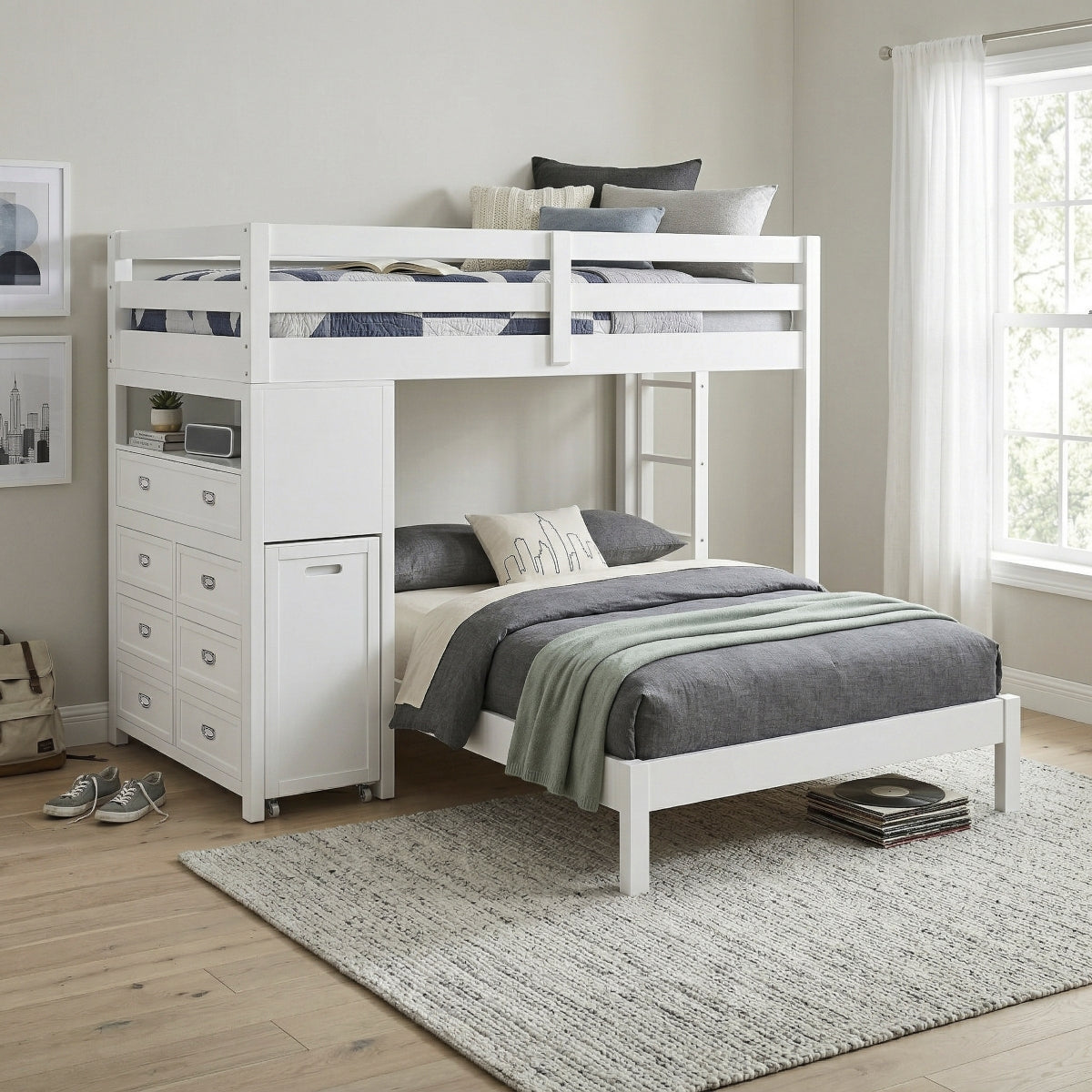 Sloane Twin/Full Loft Bunk Bed with Chest and Hidden Desk