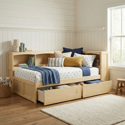 Bartly Twin Bookcase Corner Platform Bed with Storage Boxes