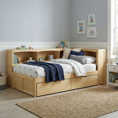 Bartly Twin Bookcase Corner Platform Bed with Storage Boxes