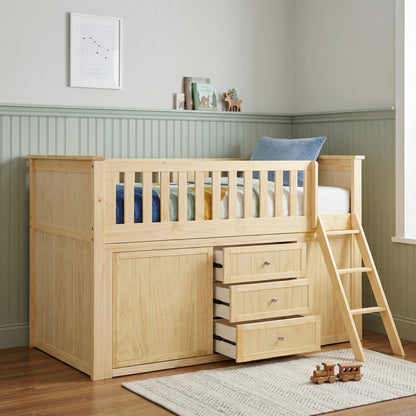 Bartly Low Loft Bunk with Bookcase and Dresser