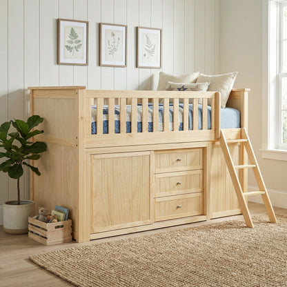 Bartly Low Loft Bunk with Bookcase and Dresser