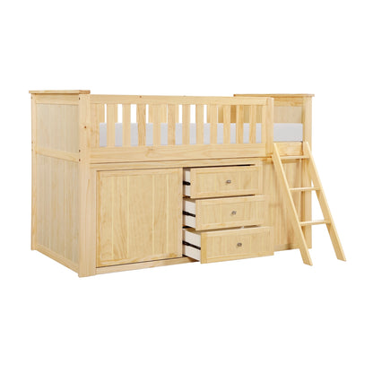 Bartly Low Loft Bunk with Bookcase and 2 Dressers