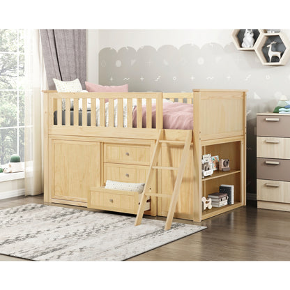 Bartly Low Loft Bunk with Bookcase and Dresser