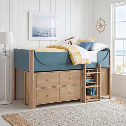 Liam Low Loft Bed with 2-Shelf Bookcase, 4-Shelf Bookcase and Dresser
