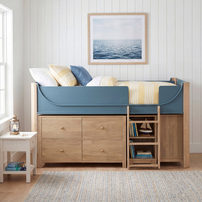 Liam Low Loft Bed with 2-Shelf Bookcase, 4-Shelf Bookcase and Dresser