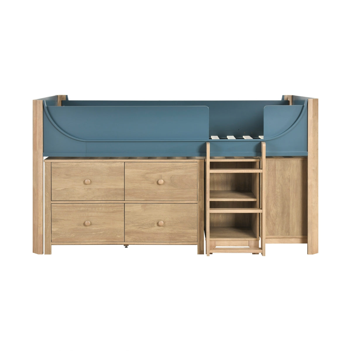 Liam Low Loft Bed with 2-Shelf Bookcase, 4-Shelf Bookcase and Dresser