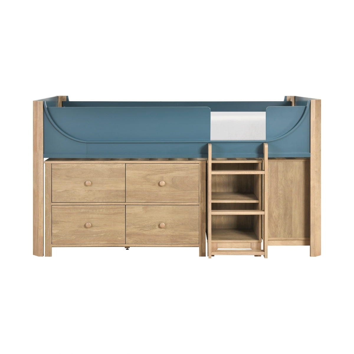 Liam Low Loft Bed with 2-Shelf Bookcase, 4-Shelf Bookcase and Dresser