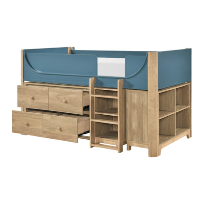 Liam Low Loft Bed with 2-Shelf Bookcase, 4-Shelf Bookcase and Dresser