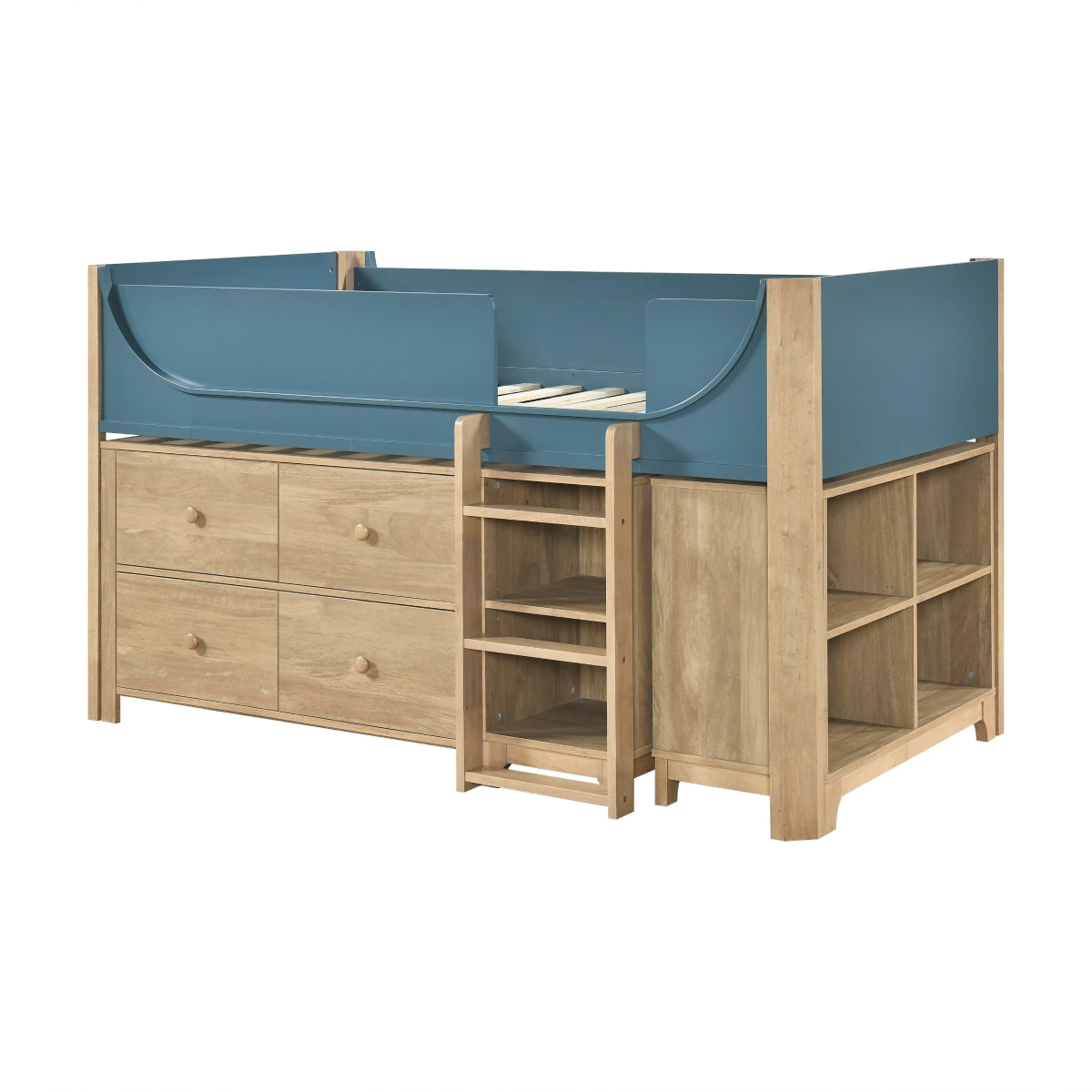Liam Low Loft Bed with 2-Shelf Bookcase, 4-Shelf Bookcase and Dresser