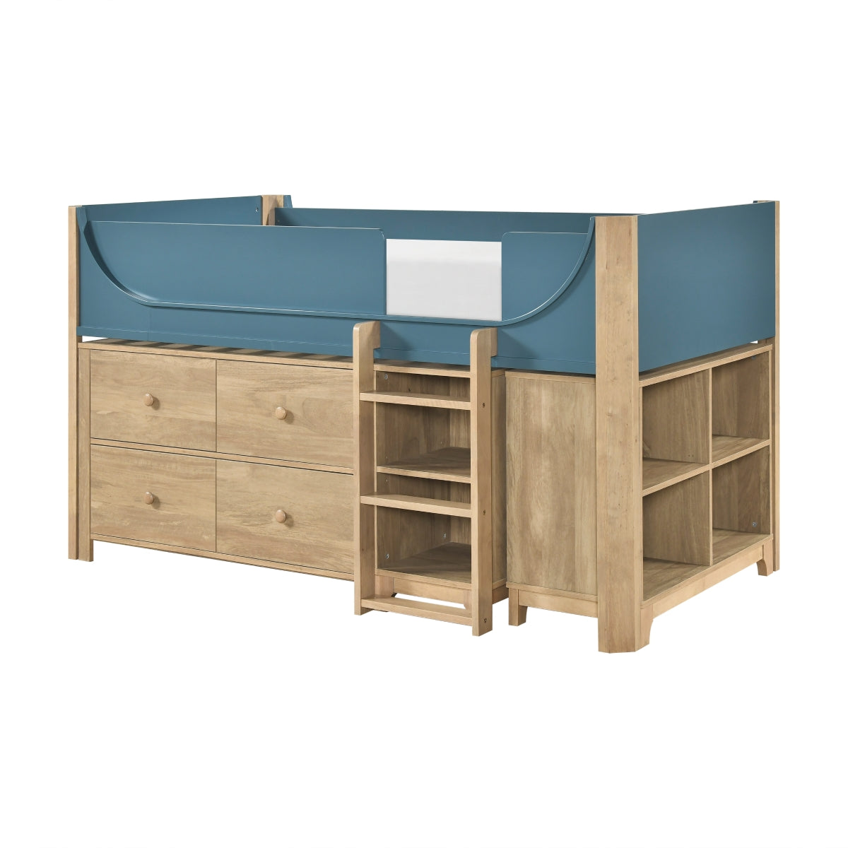 Liam Low Loft Bed with 2-Shelf Bookcase, 4-Shelf Bookcase and Dresser