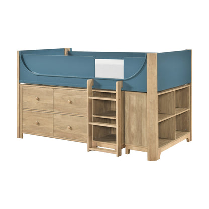 Liam Low Loft Bed with 2-Shelf Bookcase, 4-Shelf Bookcase and Dresser