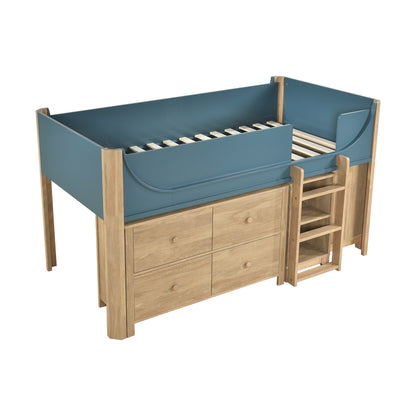 Liam Low Loft Bed with 2-Shelf Bookcase, 4-Shelf Bookcase and Dresser