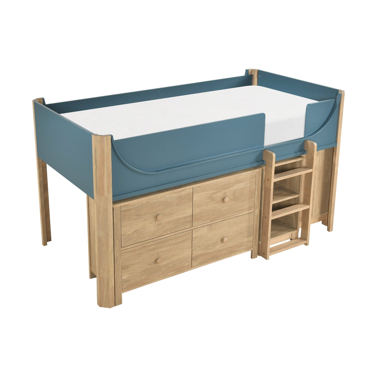 Liam Low Loft Bed with 2-Shelf Bookcase, 4-Shelf Bookcase and Dresser