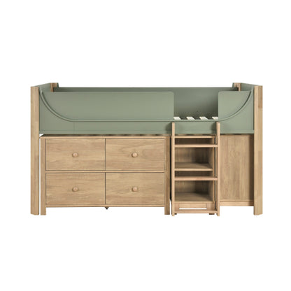 Liam Low Loft Bed with 2-Shelf Bookcase, 4-Shelf Bookcase and Dresser
