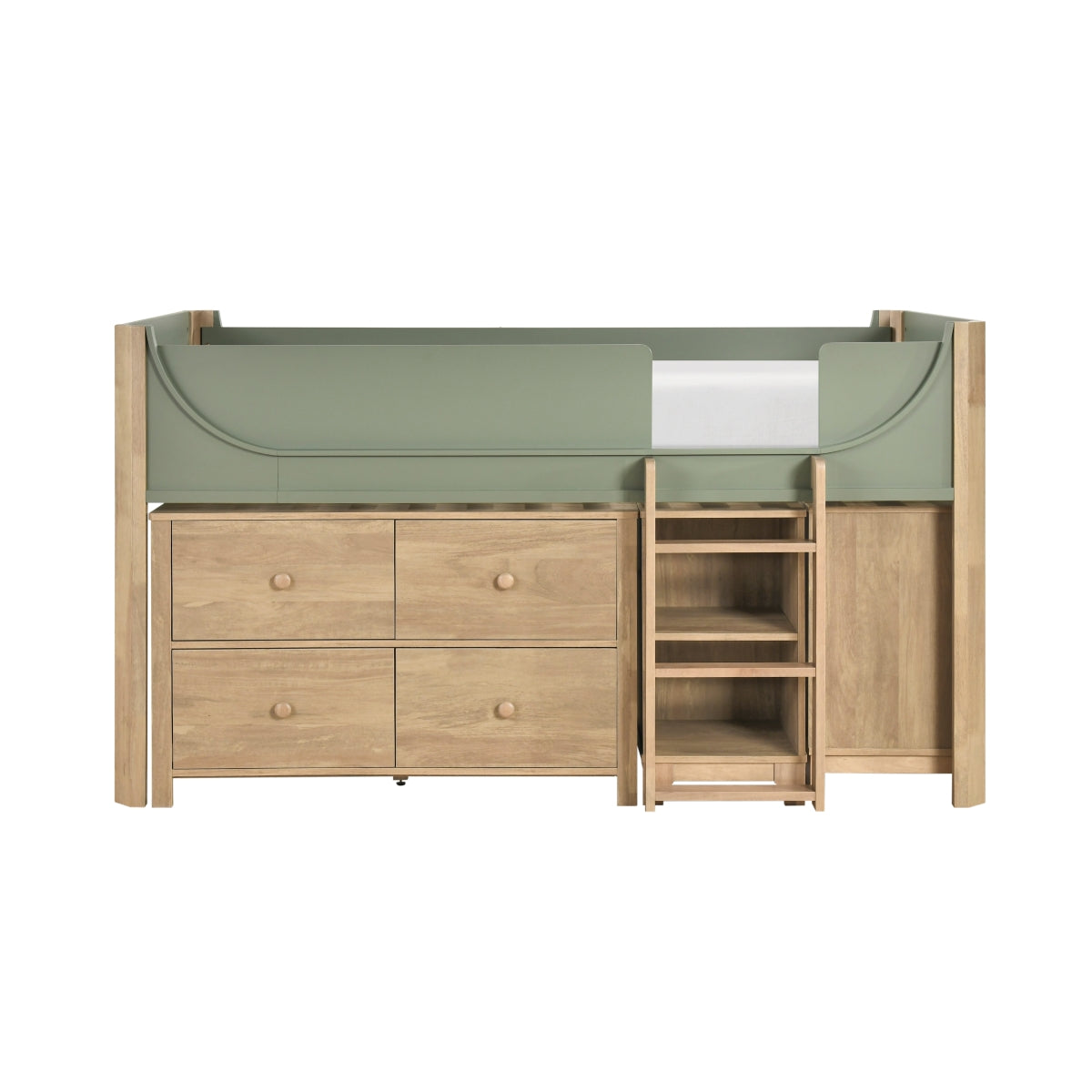 Liam Low Loft Bed with 2-Shelf Bookcase, 4-Shelf Bookcase and Dresser