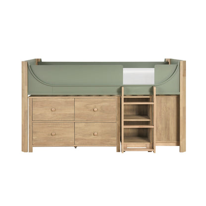 Liam Low Loft Bed with 2-Shelf Bookcase, 4-Shelf Bookcase and Dresser
