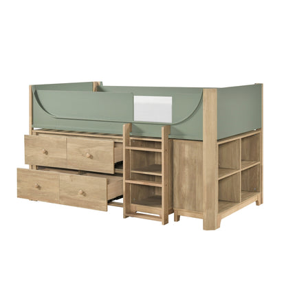 Liam Low Loft Bed with 2-Shelf Bookcase, 4-Shelf Bookcase and Dresser