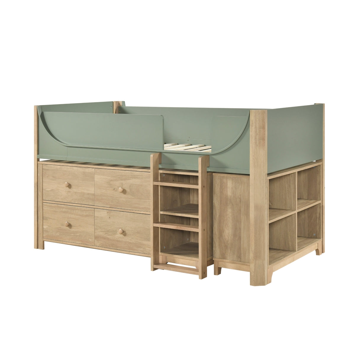 Liam Low Loft Bed with 2-Shelf Bookcase, 4-Shelf Bookcase and Dresser